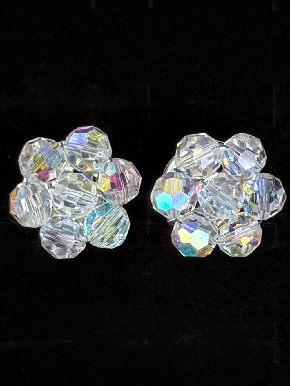 1950’s Vintage Aurora Rhinestone Cluster Retro Floral Clip On Earrings